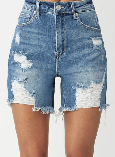Distressed Mid Thigh Shorts