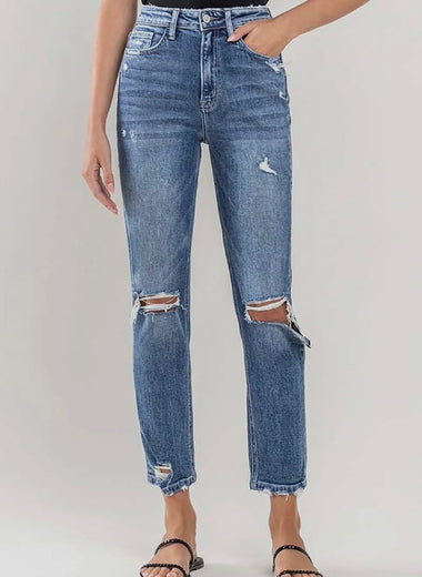 Distressed Stretch Mom Jeans