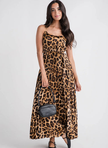 Pleated Leopard Dress